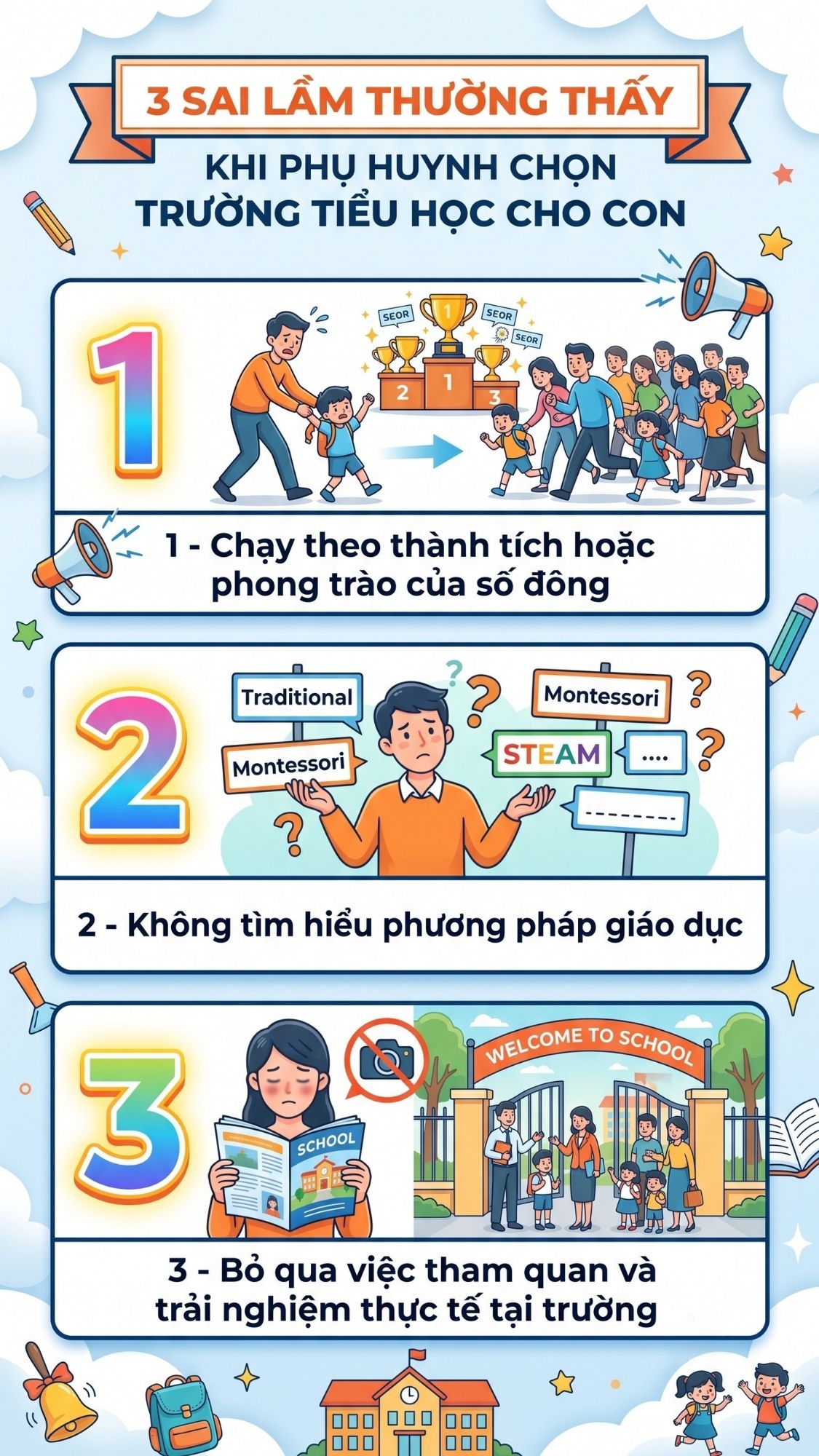 infographic các sai lầm trong cách chọn trường tiểu học cho con