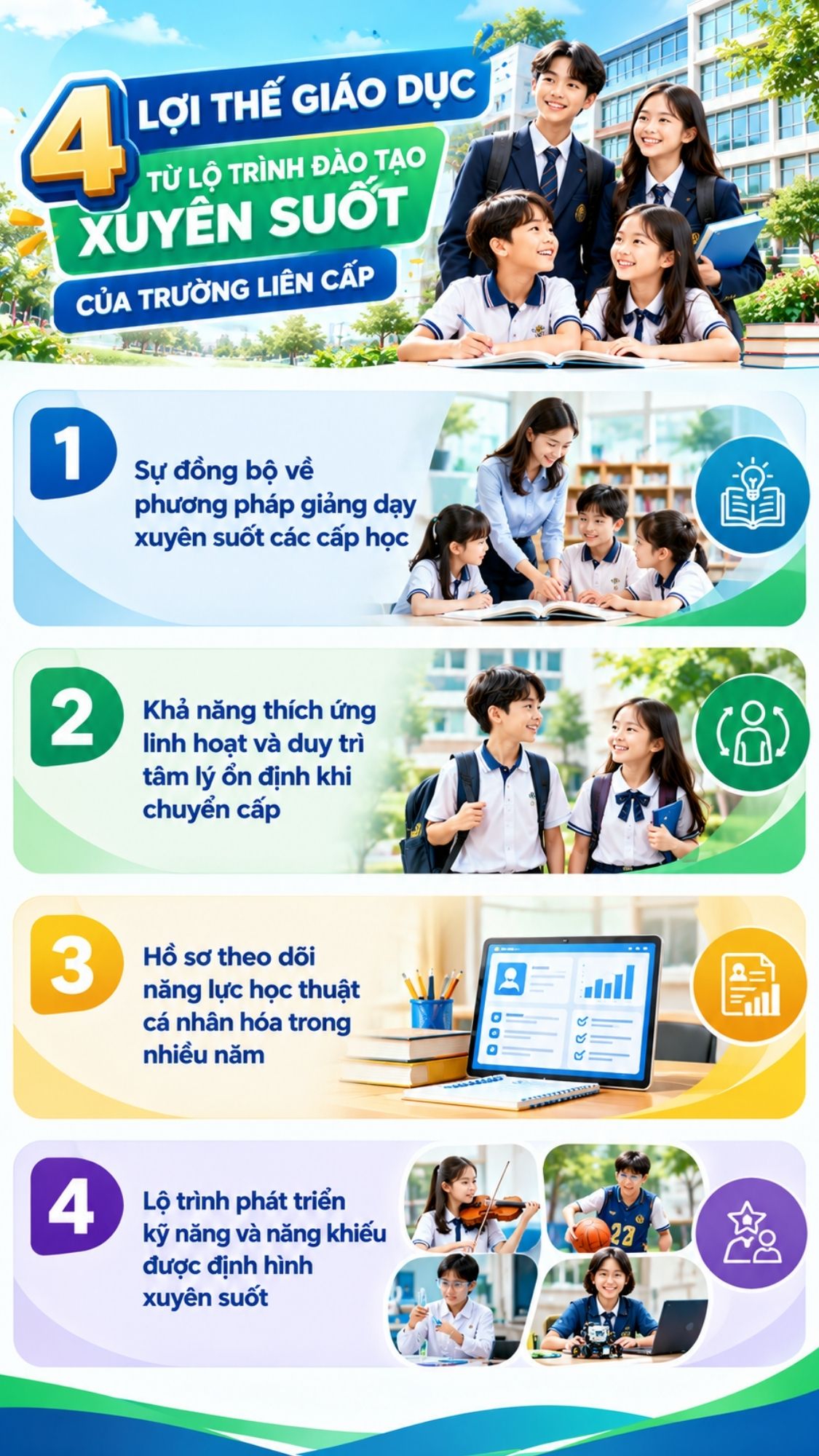 có nên cho con học trường liên cấp lợi thế